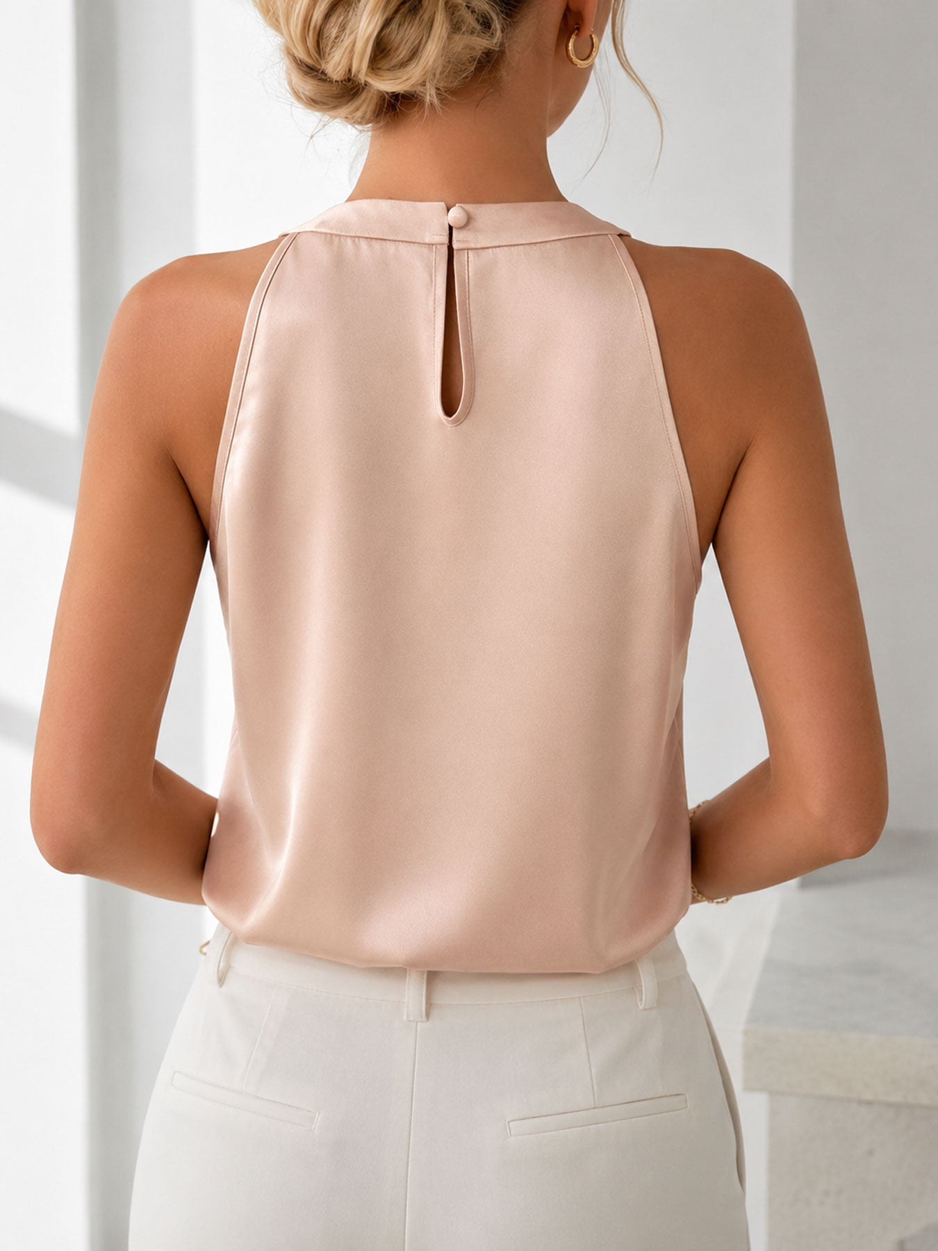 Damen Satinbluse mit Halterkragen Jully