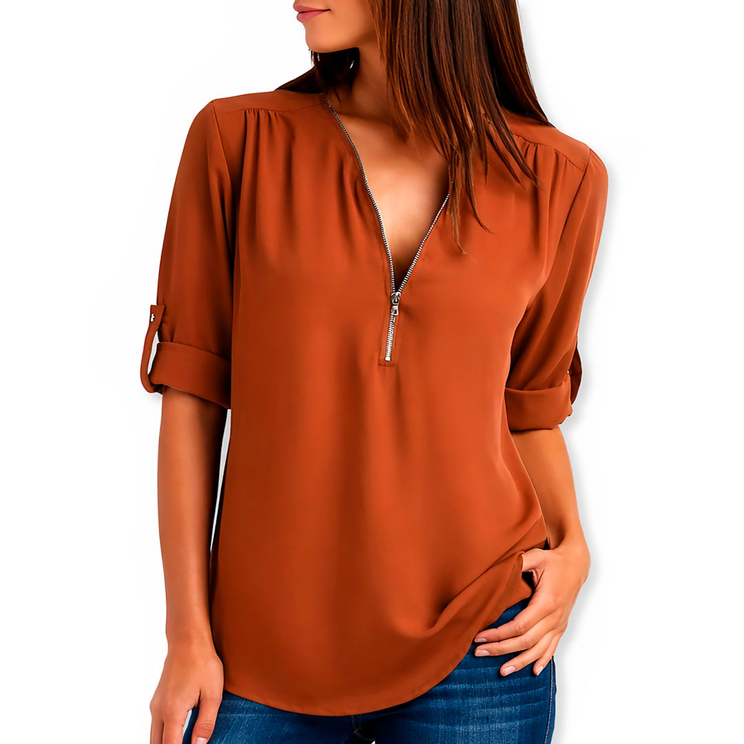 Damen V-Ausschnitt Bluse mit Reißverschluss Jully