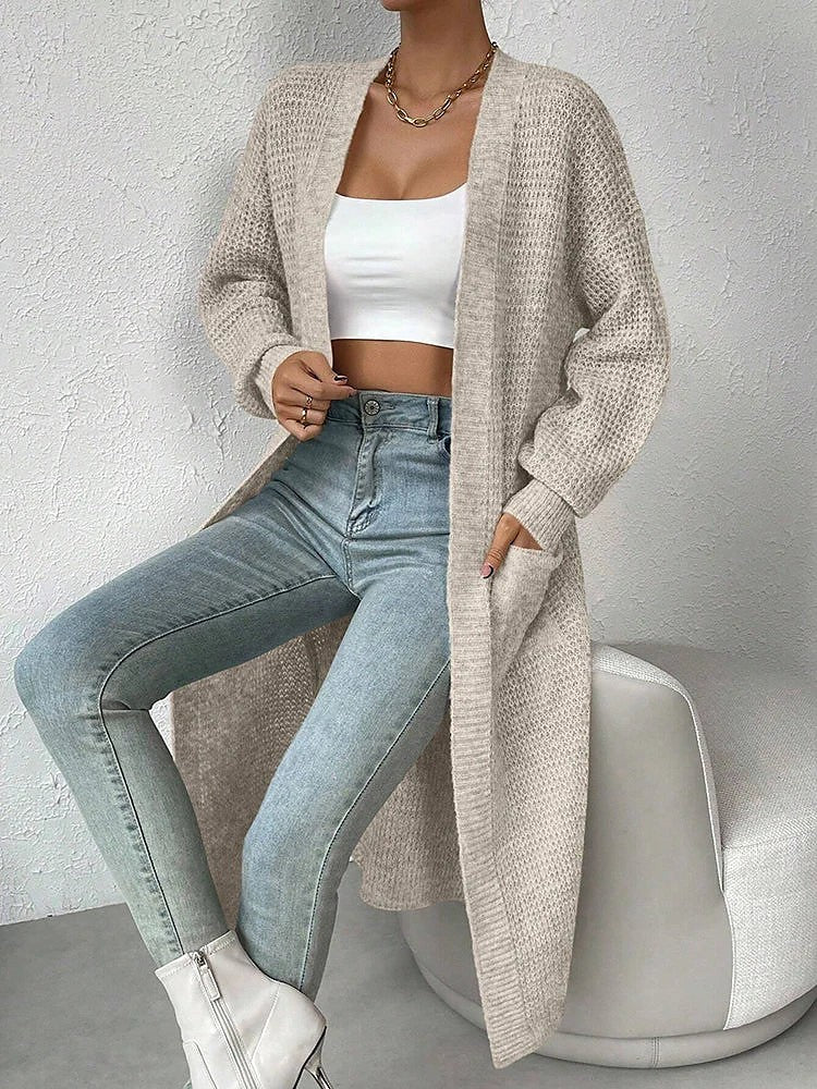 Women's Waffle Knit Duster Cardigan Side Slits
