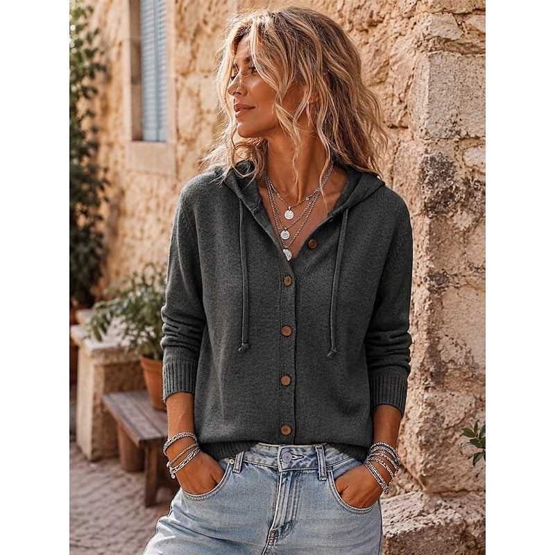 Women's Hooded Patchwork Knit Long Cardigan