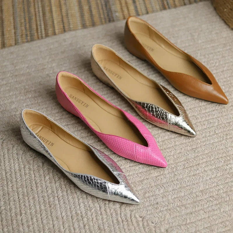 Damen Ballerinas aus Leder mit spitzem Design Jully