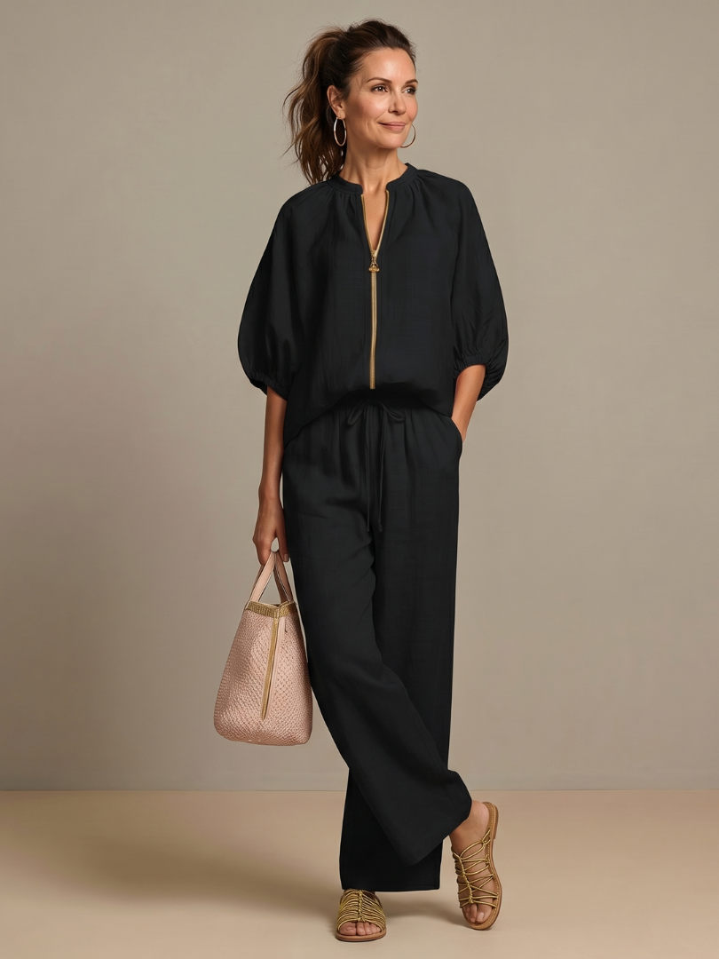Damen Blouson-Oberteil mit Reißverschluss und weitem Bein Jully