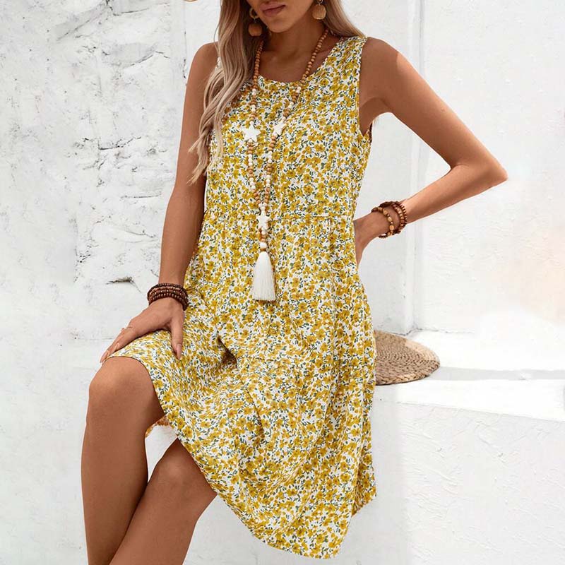 Damen Blumenkleid mit Rundhalsausschnitt Jully
