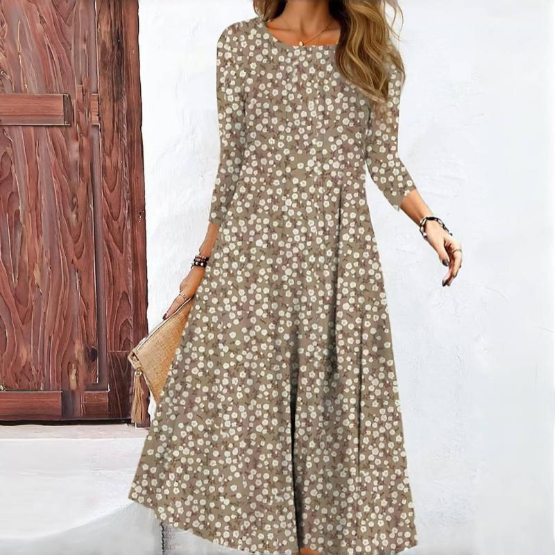Damen Blumenkleid mit Rundhalsausschnitt aus Baumwolle Jully