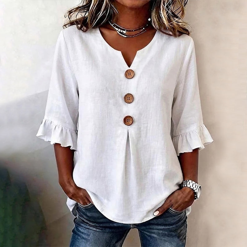 Damen Bluse aus Baumwoll-Polyester mit V-Ausschnitt Jully