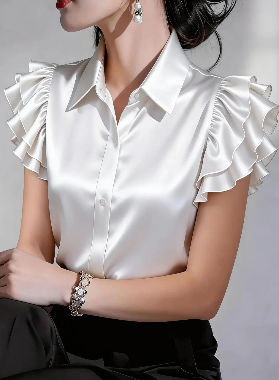 Damen Bluse aus Satin mit Rüschenärmeln Jully