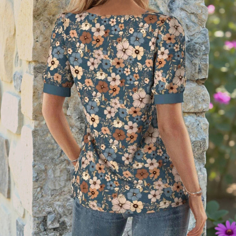 Damen Bluse mit Blumendruck und Diagonalkragen Jully