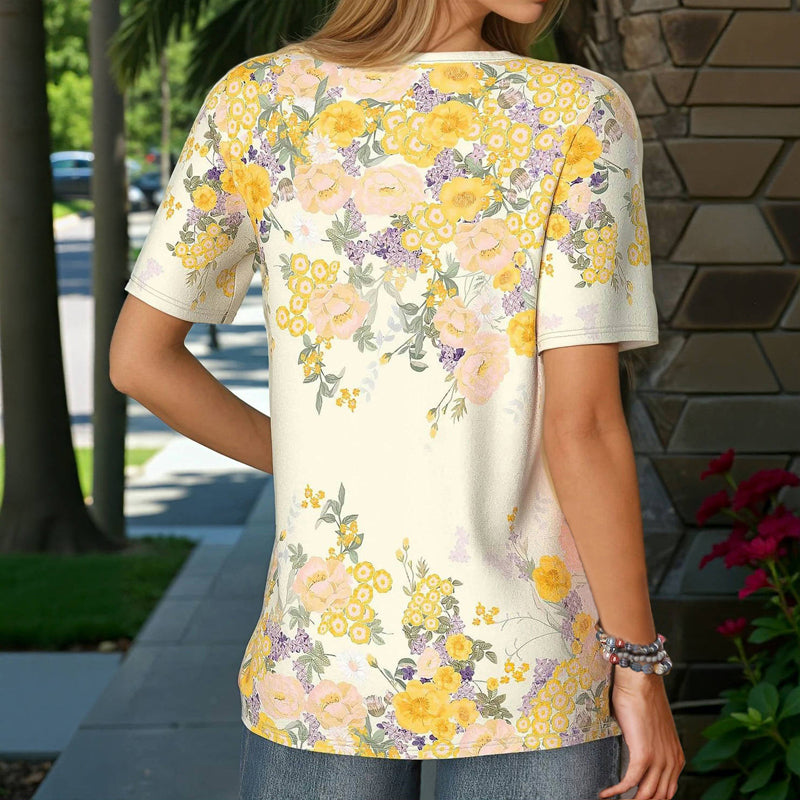 Damen Bluse mit Blumendruck und V-Ausschnitt Jully