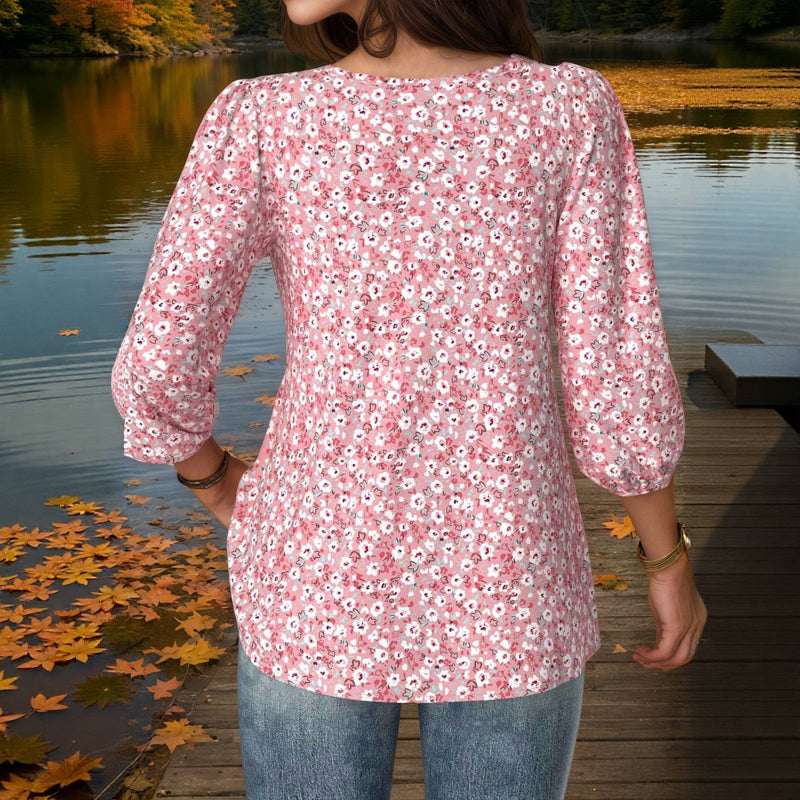 Damen Bluse mit Blumendruck und V-Ausschnitt Jully