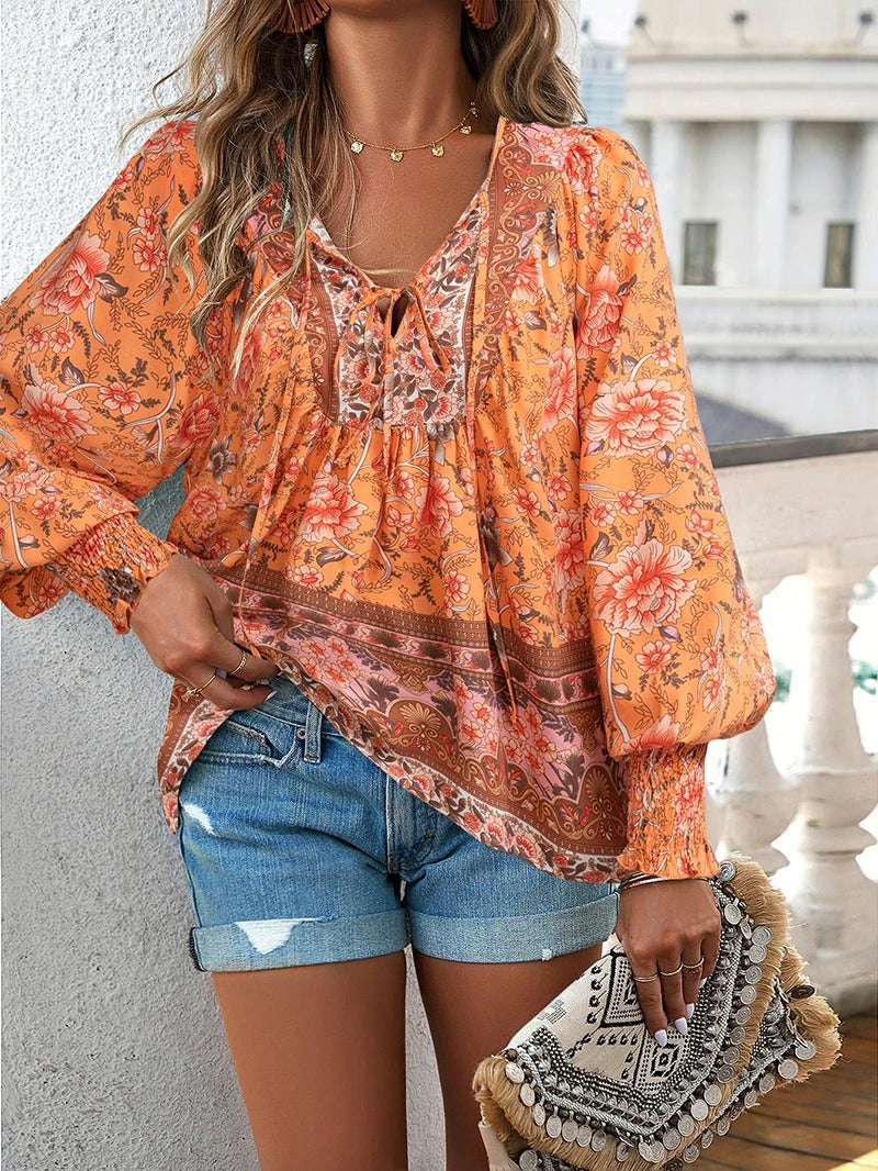 Damen Bluse mit Blumenmuster und Rüschen Jully