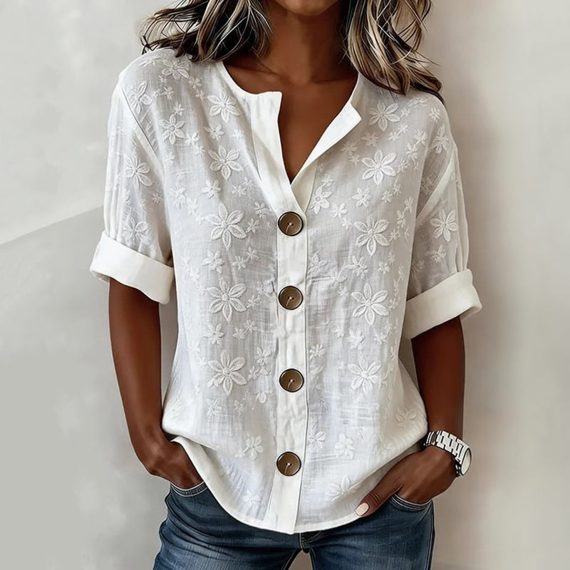 Damen Bluse mit Blumenmuster und V-Ausschnitt Jully