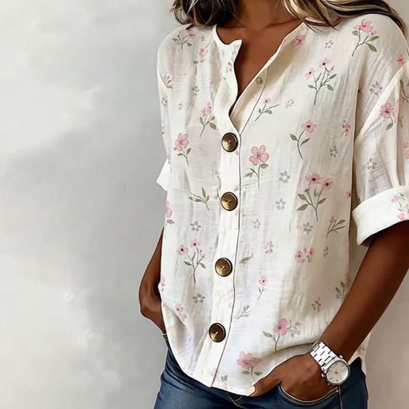 Damen Bluse mit Blumenmuster und V-Ausschnitt Jully