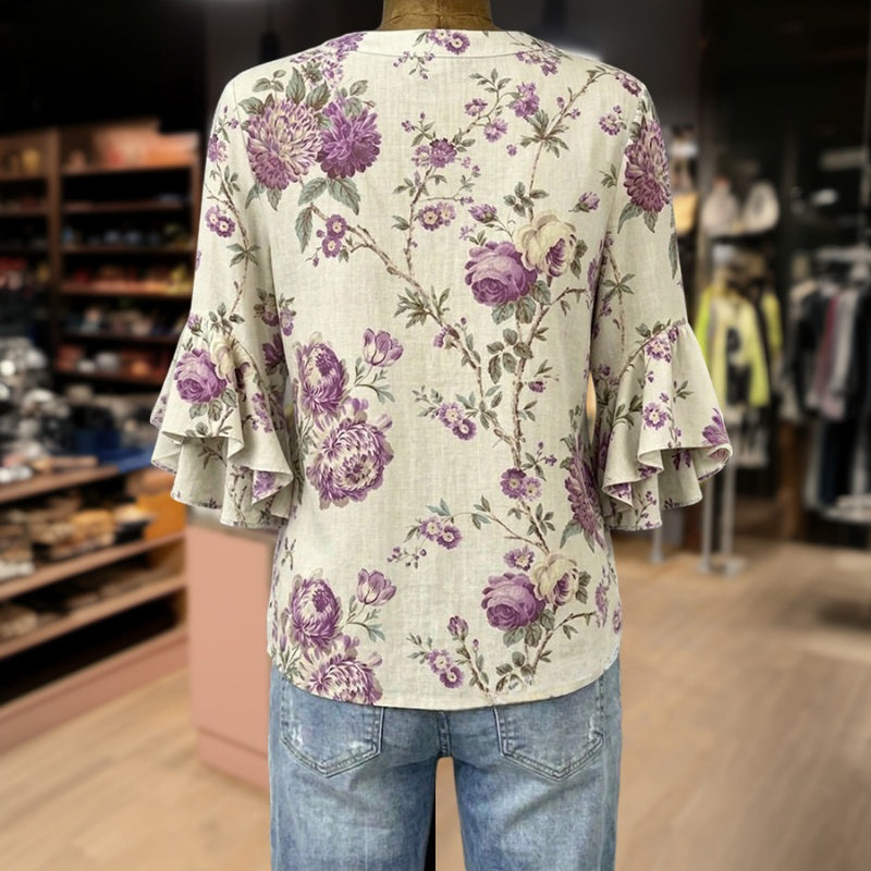 Damen Bluse mit Blumenmuster und V-Ausschnitt Jully