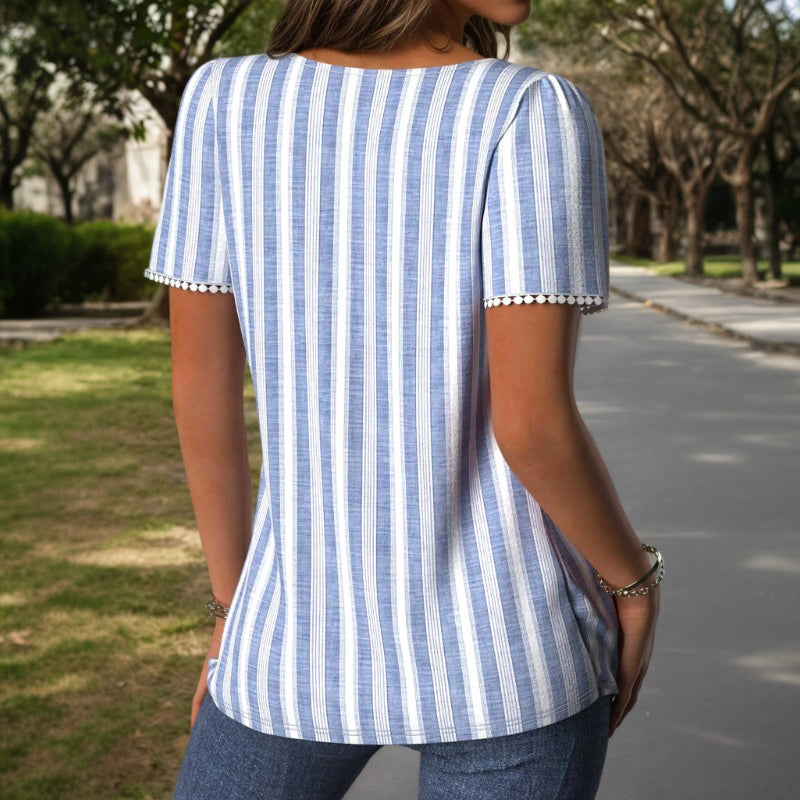 Damen Bluse mit Karreeausschnitt und Streifen Jully