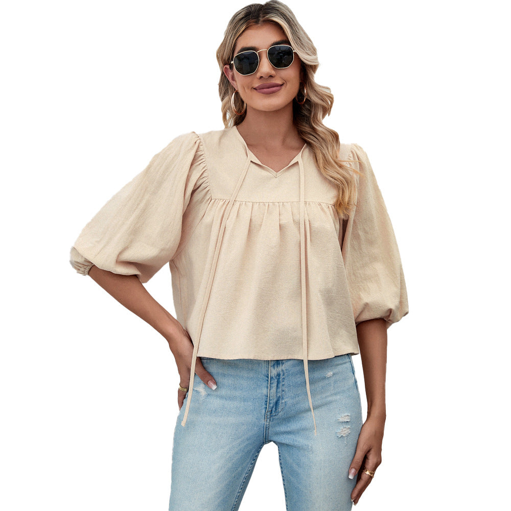 Damen Bluse mit Puffärmeln und Kordelzug Jully