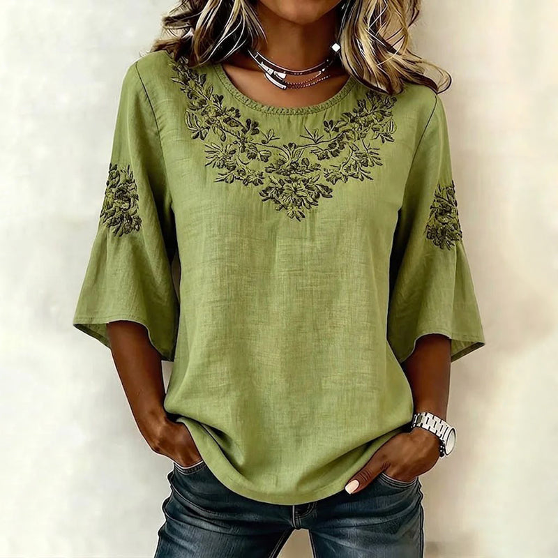 Damen Bluse mit Rundhalsausschnitt aus Baumwolle Jully