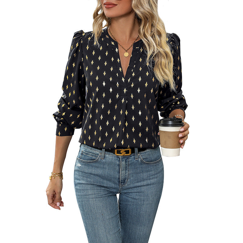 Damen Bluse mit V-Ausschnitt und Rüschendetails Jully