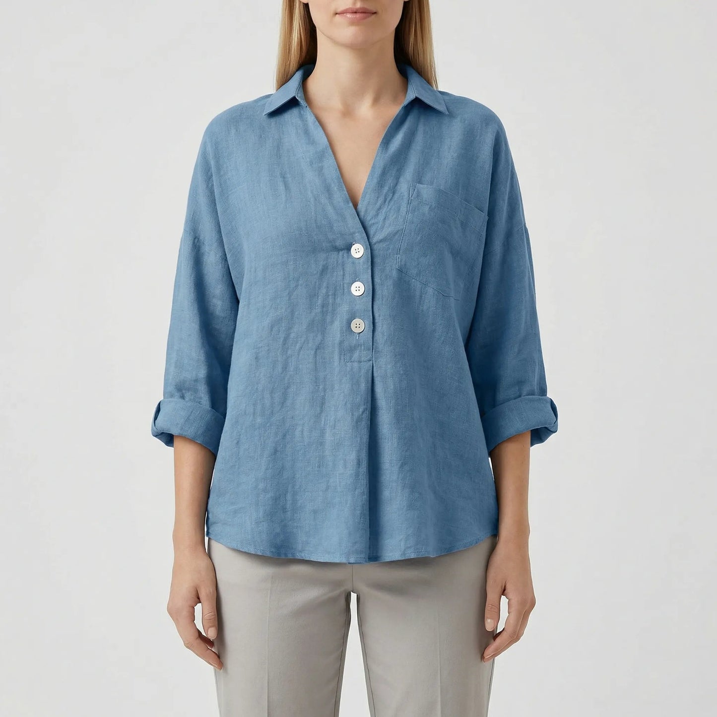 Damen Bluse mit V-Ausschnitt und langen Ärmeln Jully