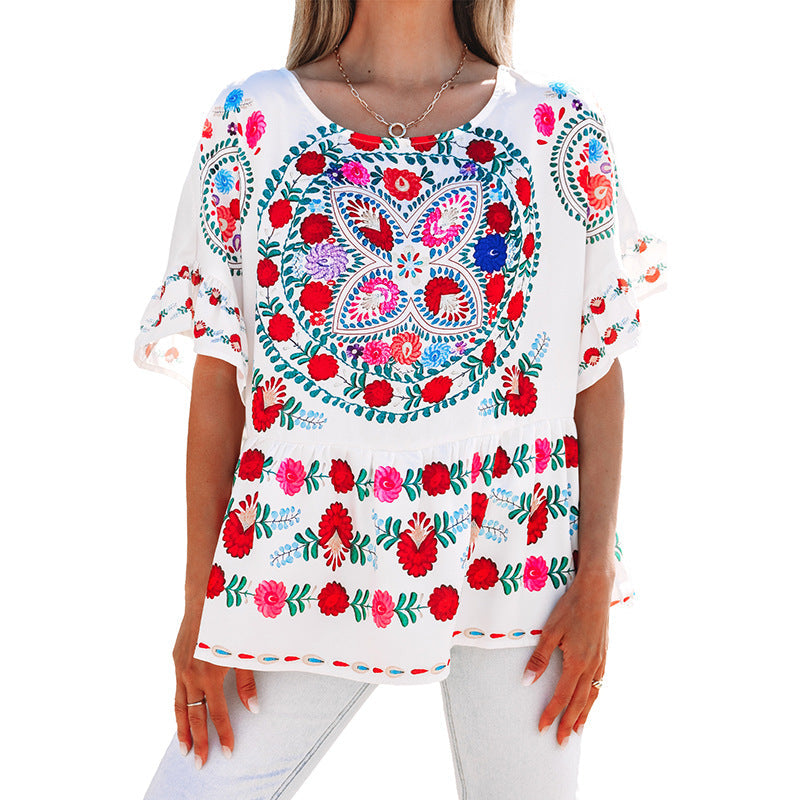 Damen Blusentop mit floralen Motiven und Puffärmeln Jully