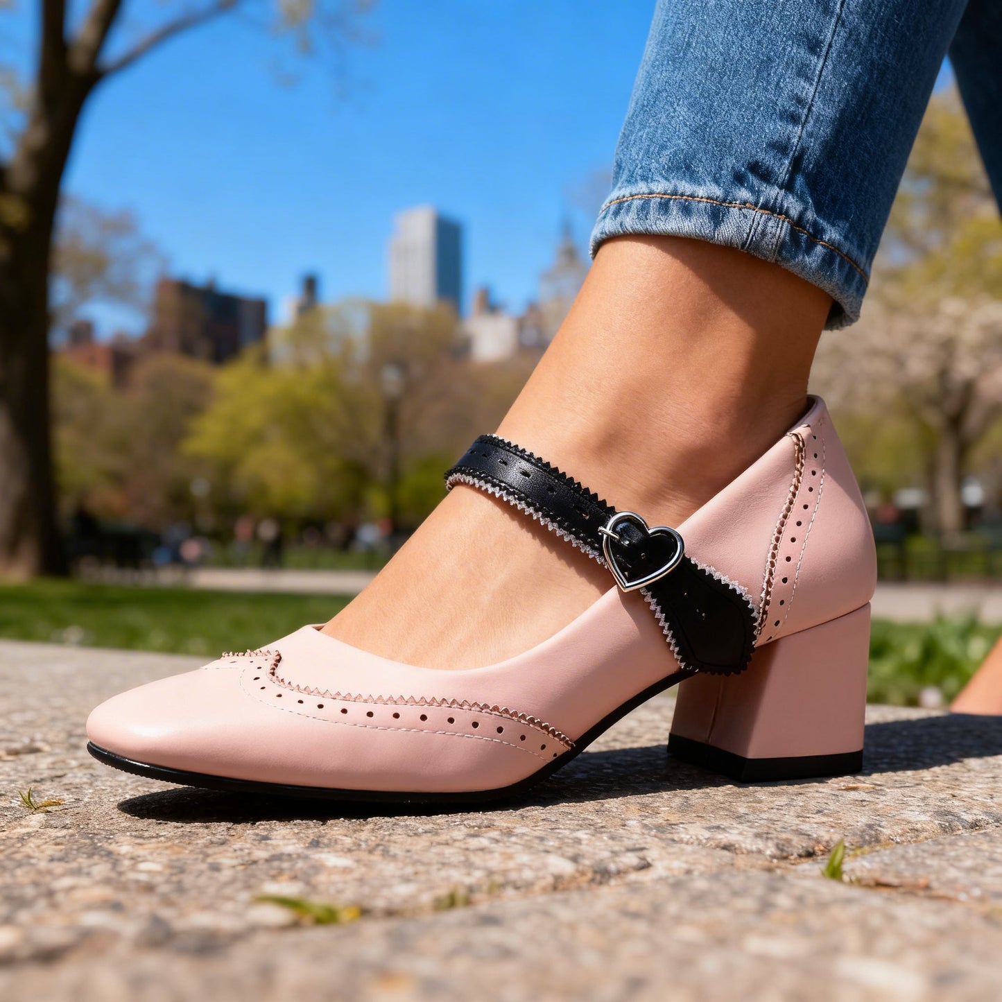 Damen Brogue-Loafer aus Leder mit Blockabsatz Jully