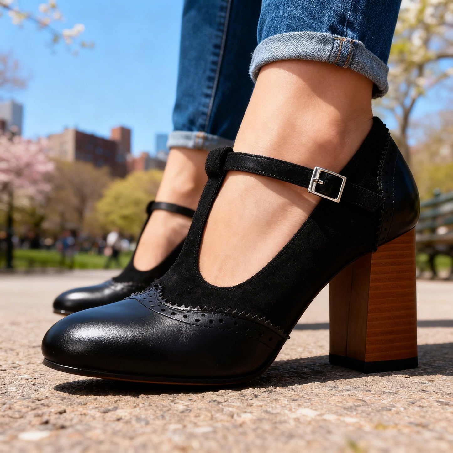 Damen Brogue-Loafer aus Wildleder mit T-Riemenschnalle Jully