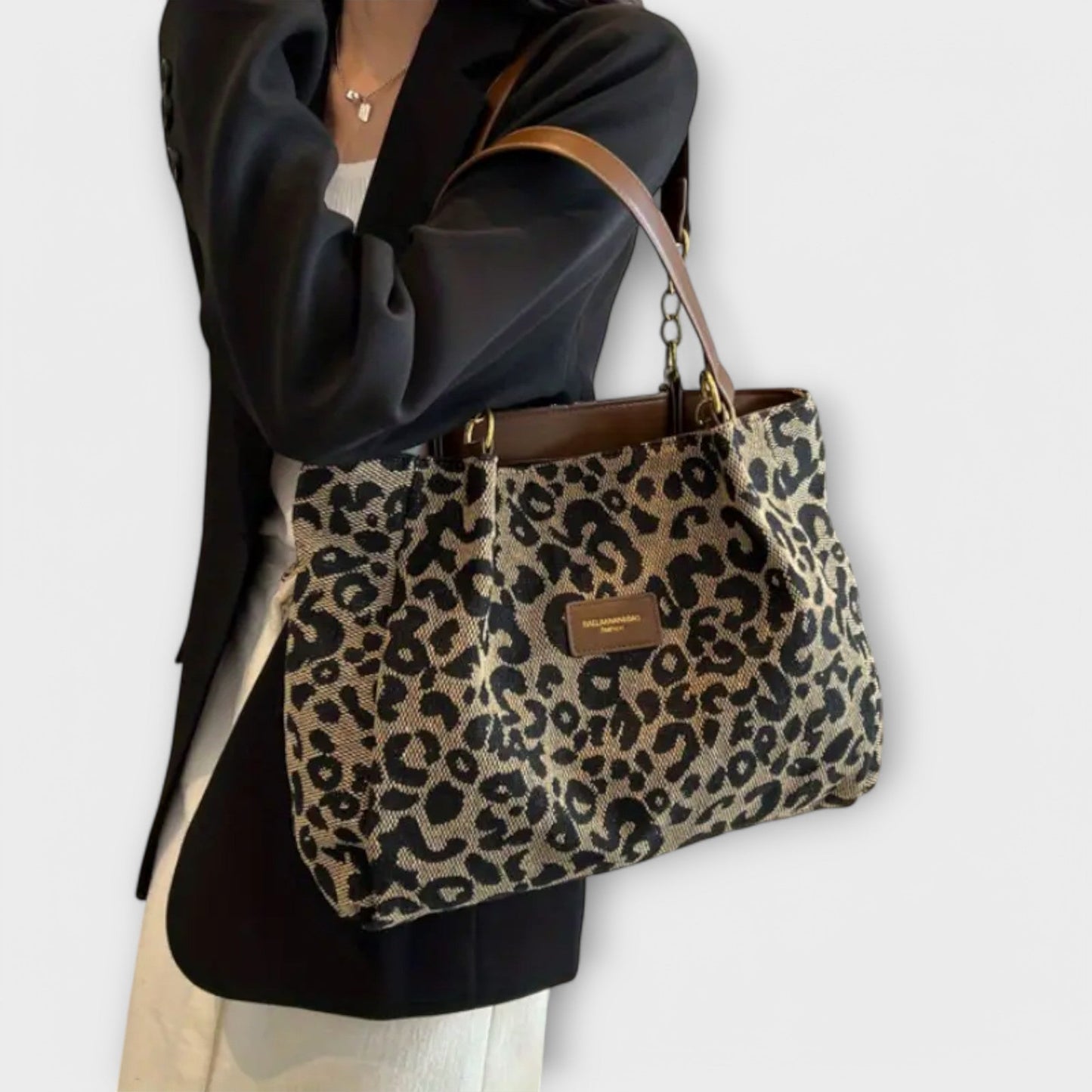 Damen Canvas-Tasche mit Leopardenmuster und Schulterriemen Jully