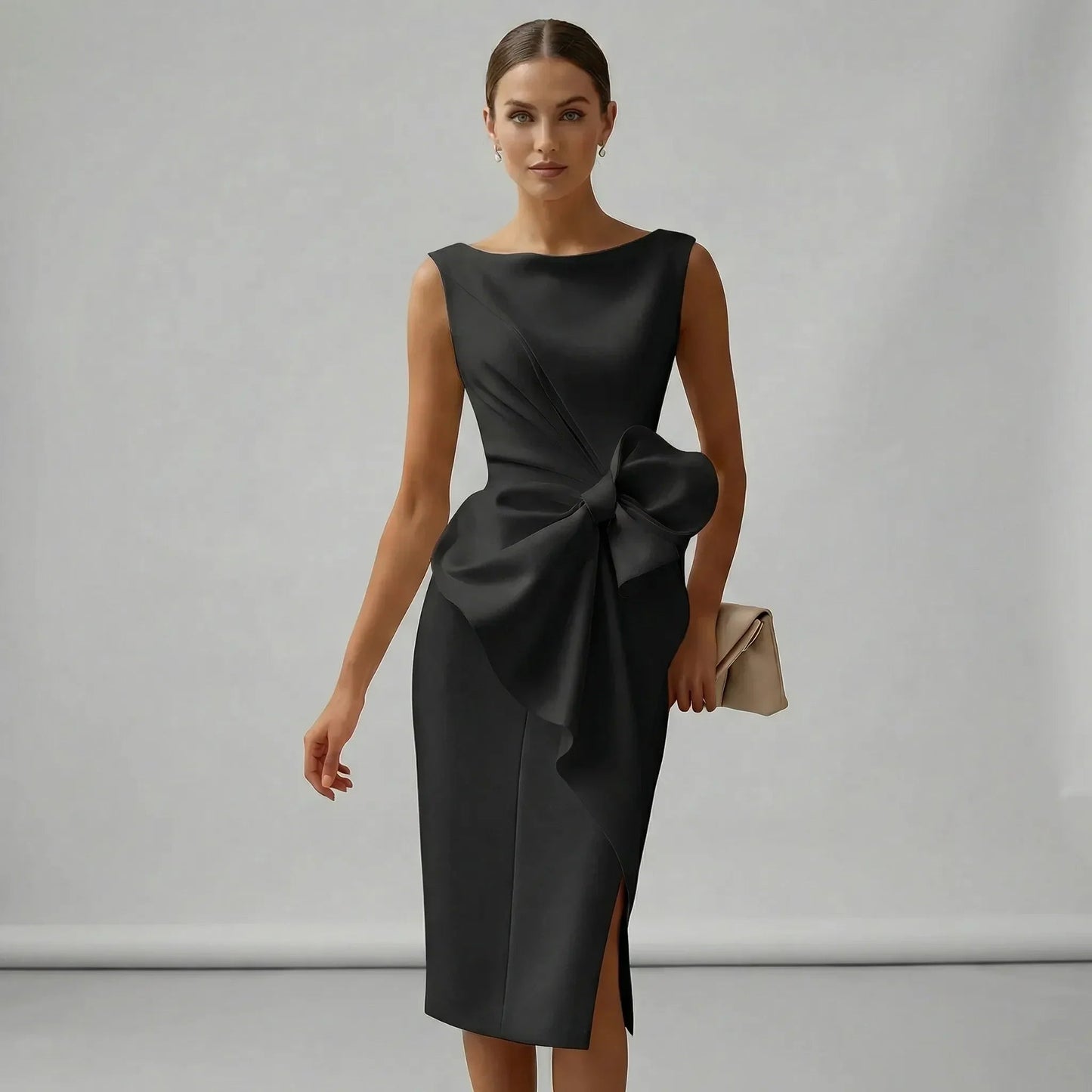 Damen Cocktailkleid mit Drapierung und Schleife Jully