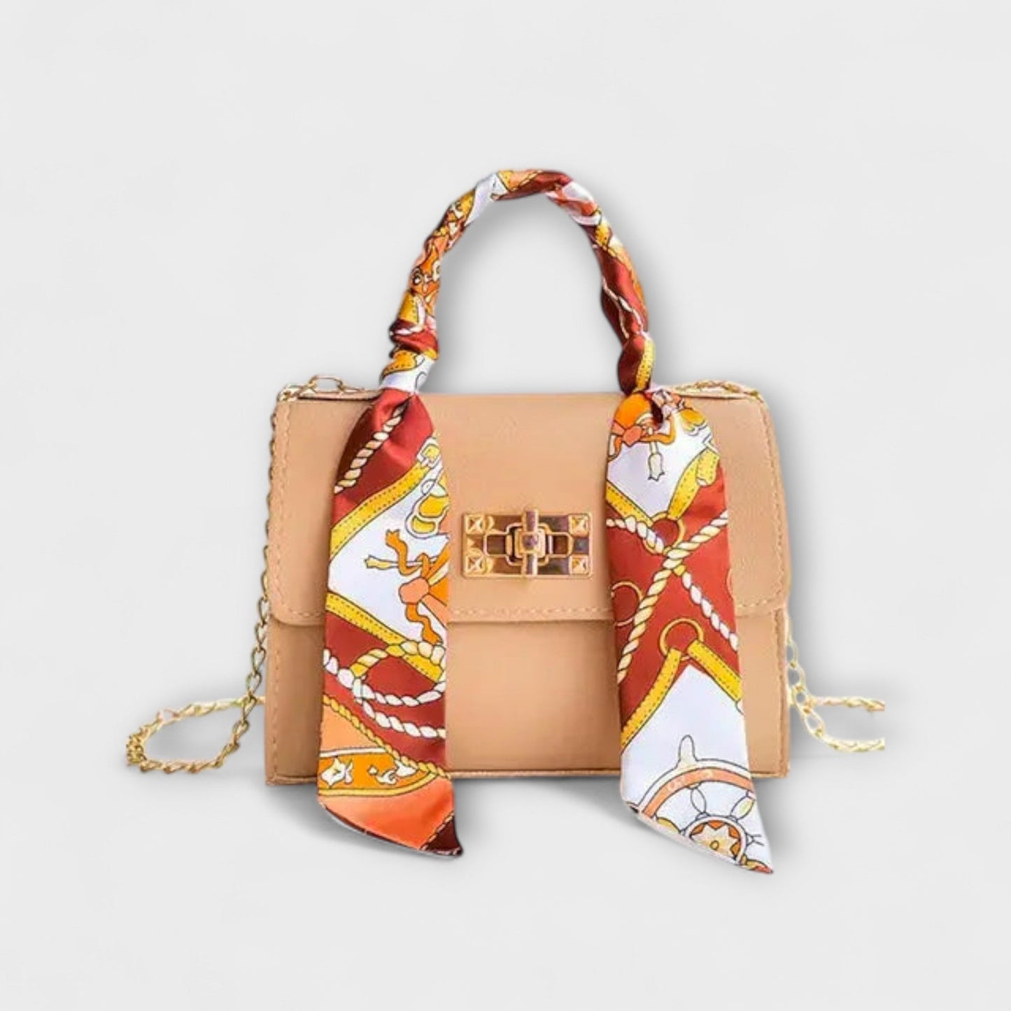 Damen Handtasche aus braunem Leder mit goldfarbenem Verschluss Jully