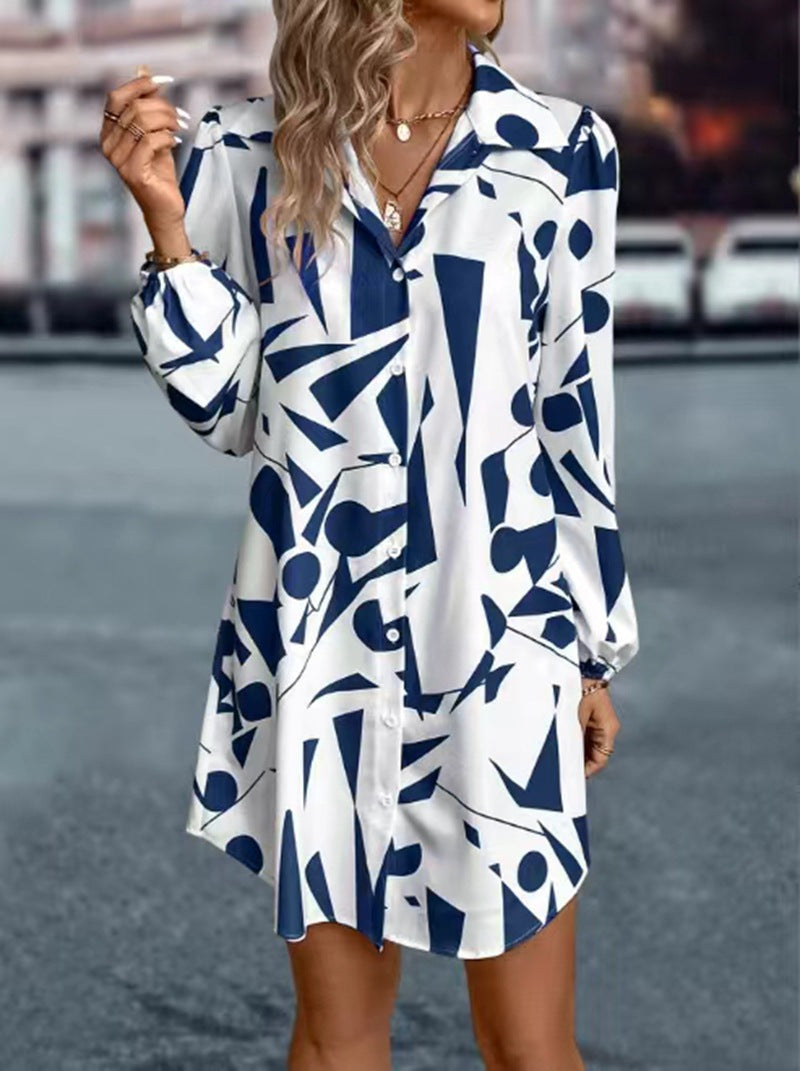 Damen Hemdblusen-Kleid mit Geometrischem Druck Jully