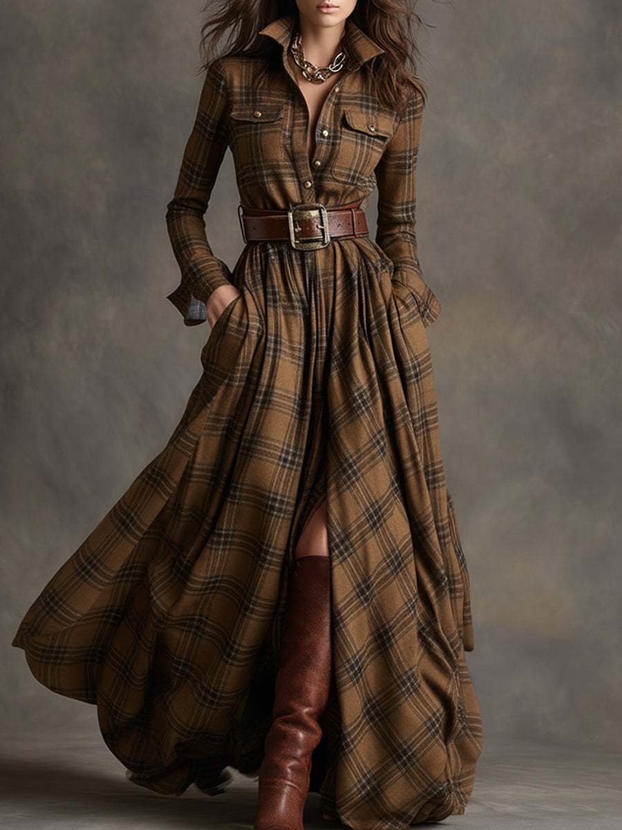 Damen Hemdblusenkleid mit Gürtel in Vintage-Karos Jully