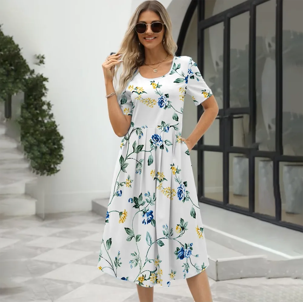 Damen Kleid mit Rundhalsausschnitt und kurzem Arm Jully