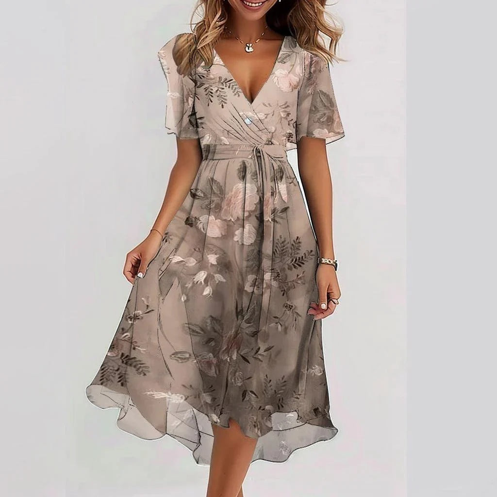 Damen Kleid mit V-Ausschnitt aus leichtem Stoff Jully