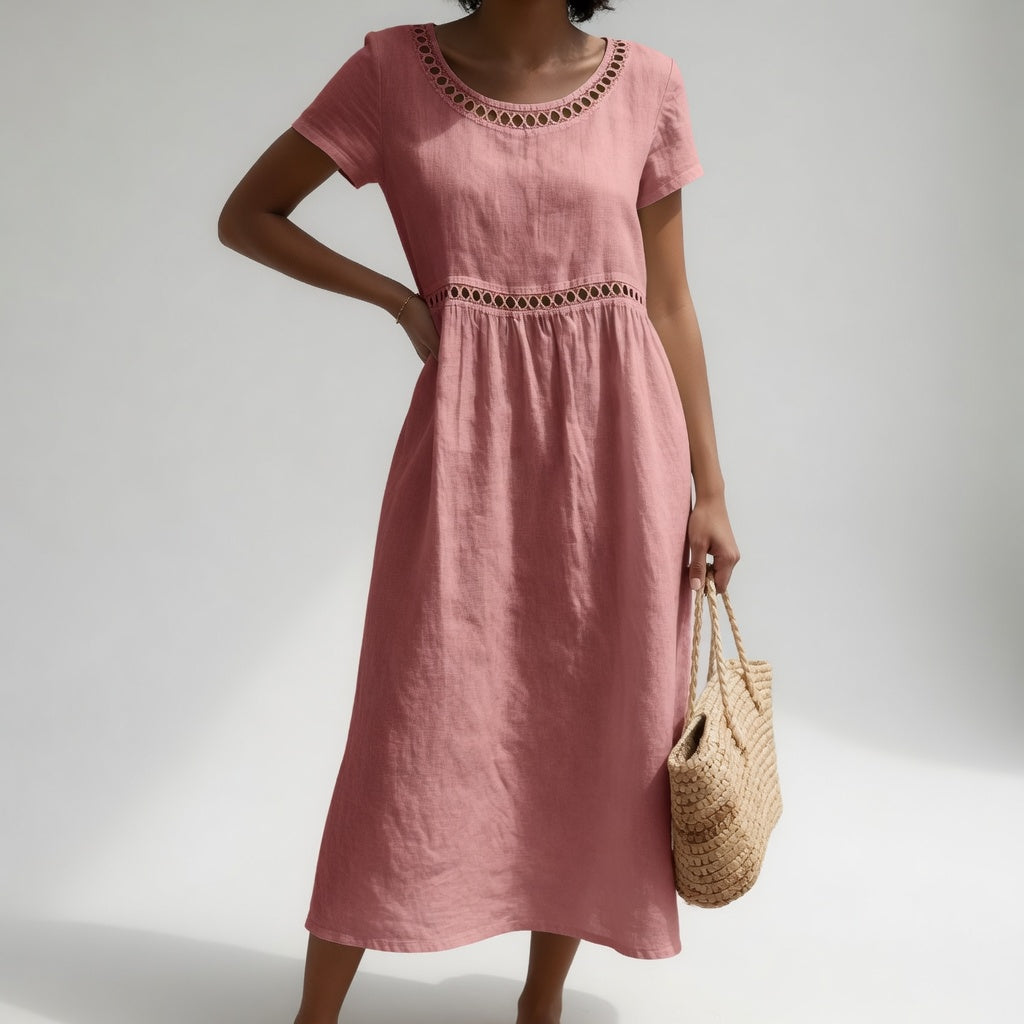 Damen Kleid mit besticktem Rundhalsausschnitt Jully