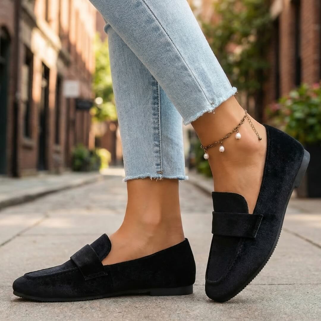 Damen Loafer aus Samt mit quadratischer Zehenpartie Jully