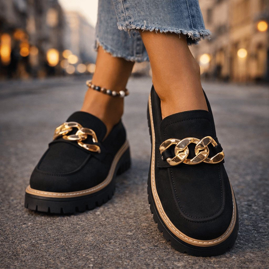 Damen Loafer aus Wildleder mit goldenen Details Jully
