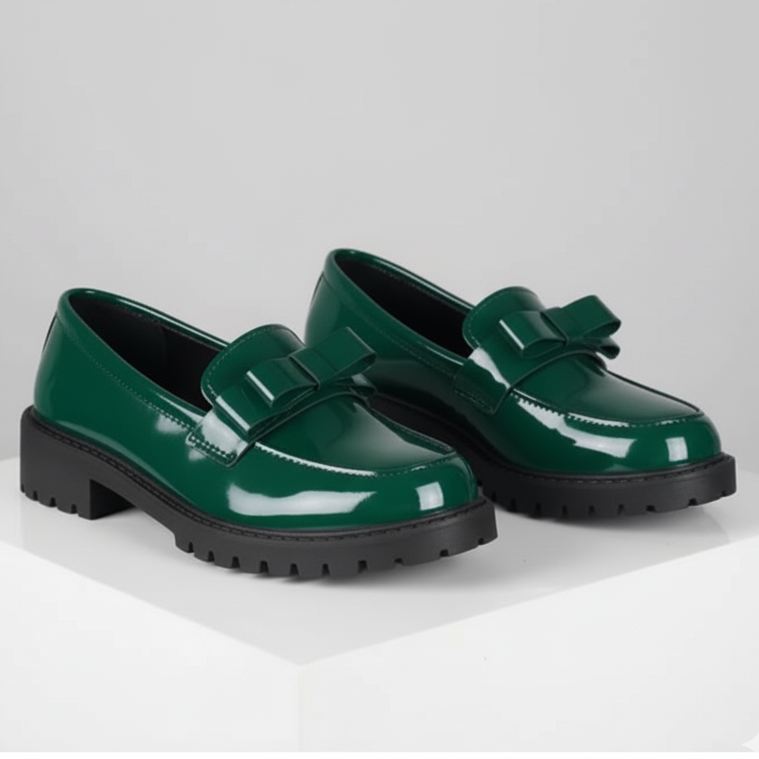 Damen Loafer aus glänzendem Lackleder mit Schleife Jully
