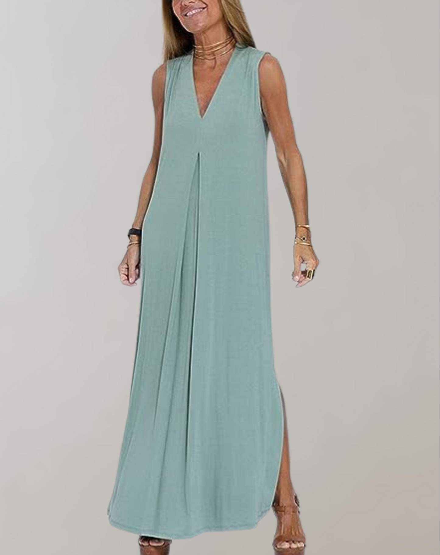 Damen Maxi Kleid mit V-Ausschnitt aus Baumwolle Jully