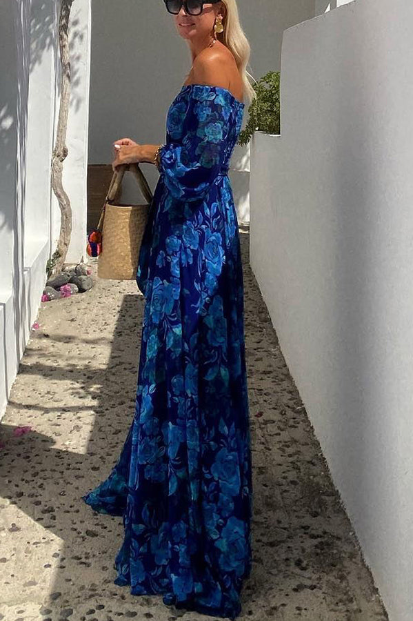 Damen Maxikleid mit Blumenmuster und Off-Shoulder Jully