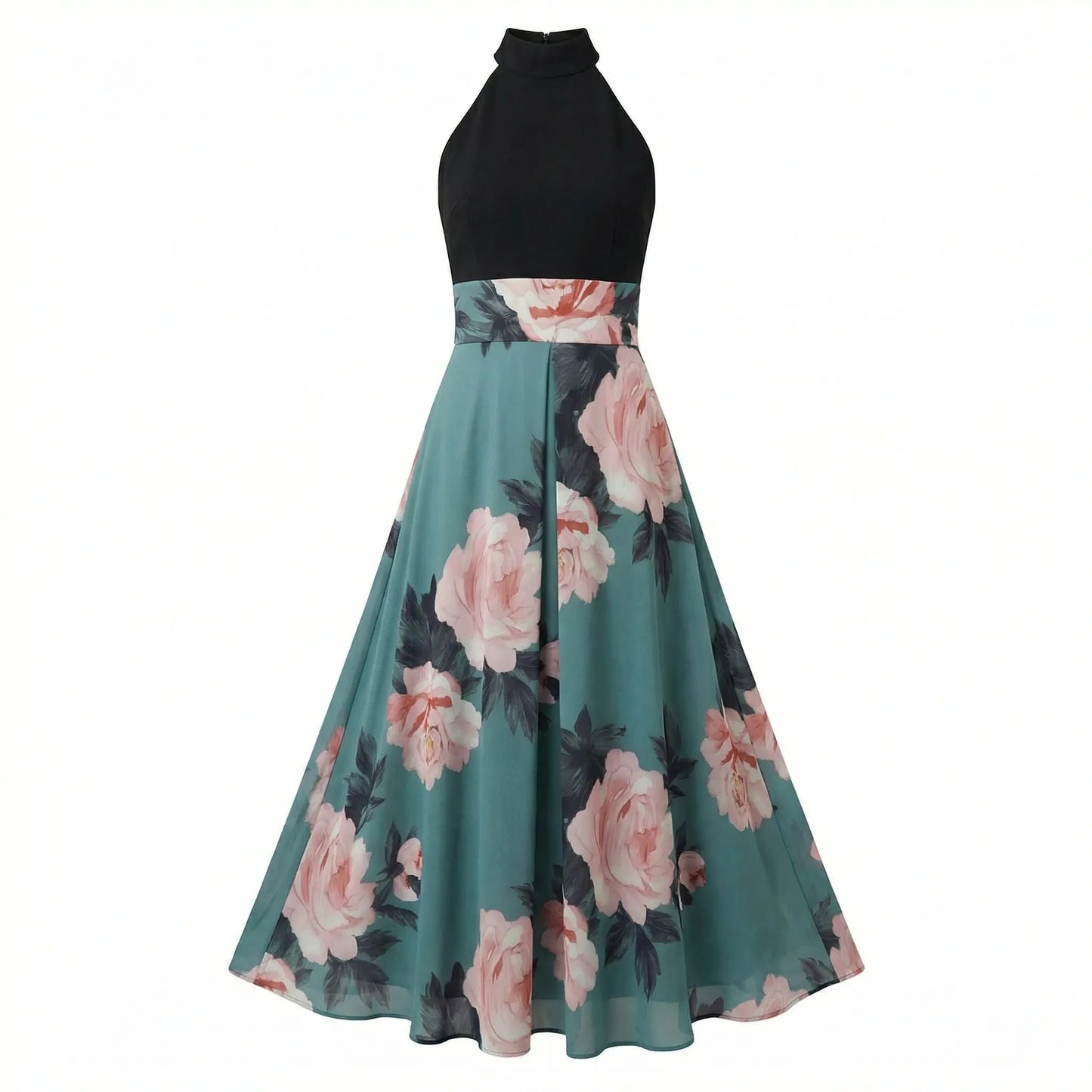 Damen Maxikleid mit Blumenmuster und Rundhalsausschnitt Jully