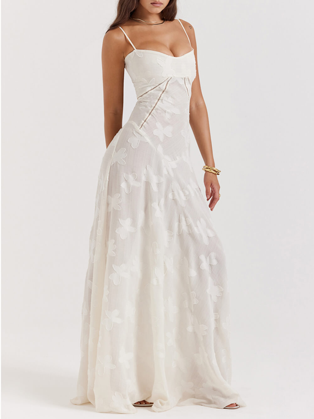 Damen Maxikleid mit Blumenspitze Jully