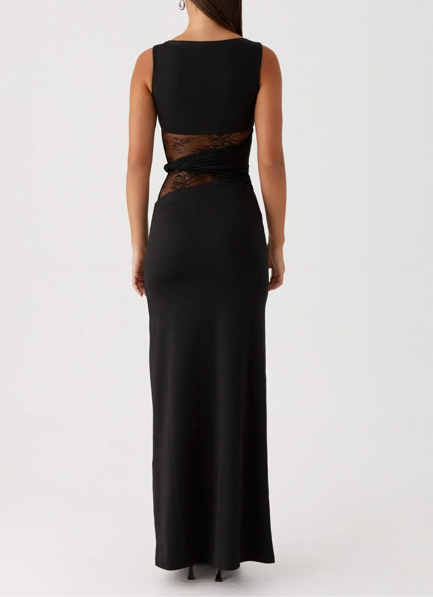 Damen Maxikleid mit Spitzenausschnitt in Schwarz Jully