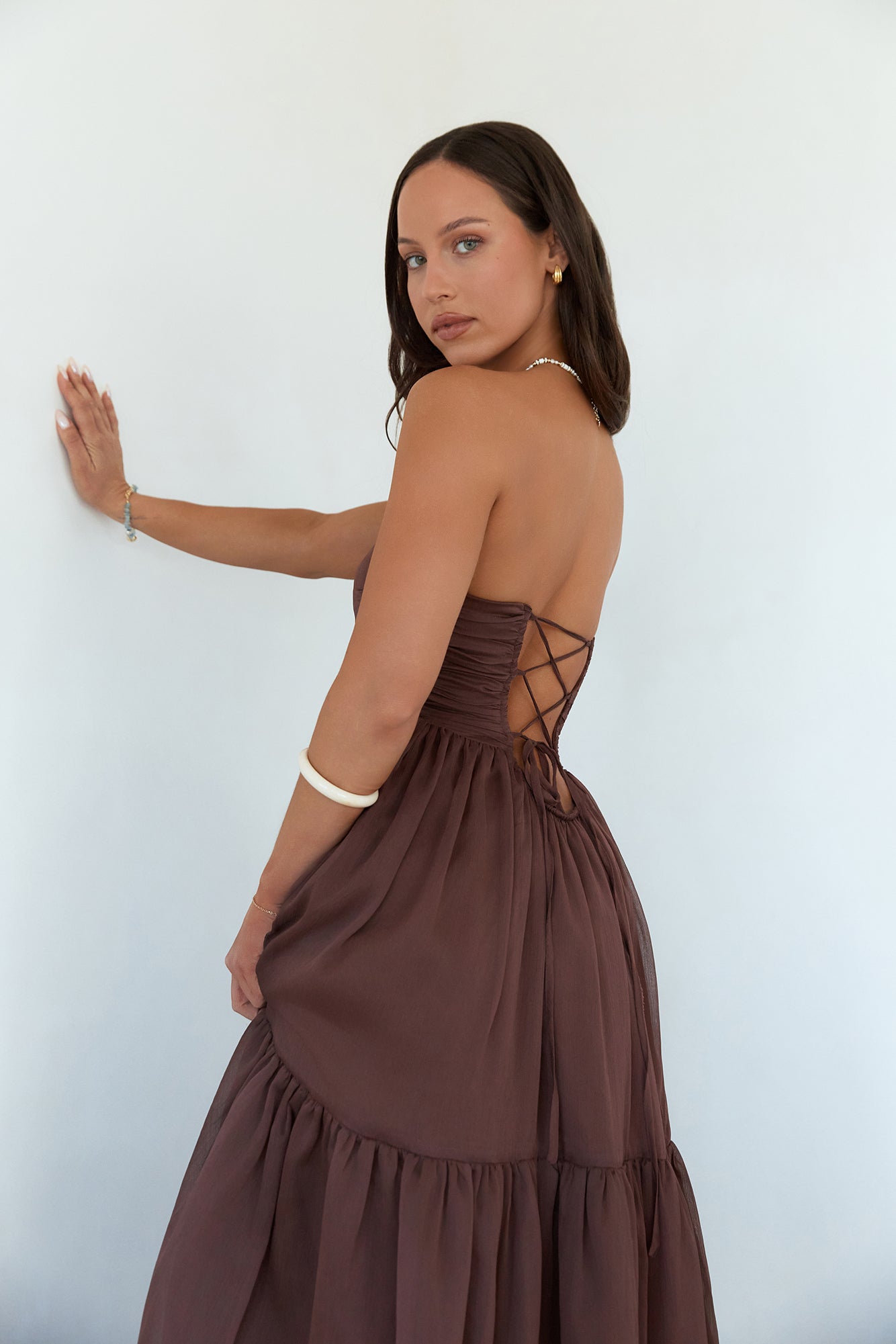 Damen Maxikleid mit Trägerlosem Ausschnitt für Hochzeitsgast Jully