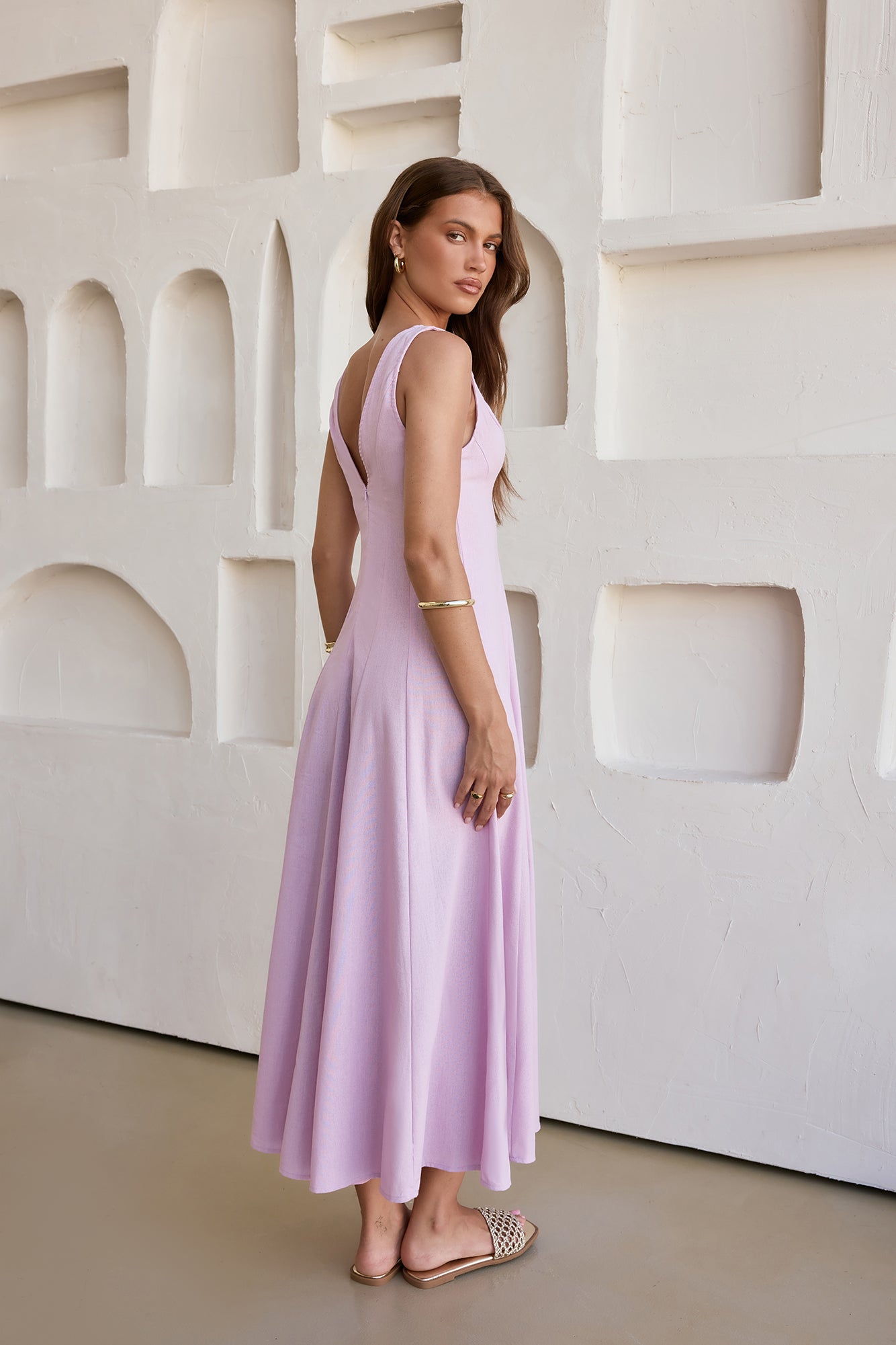Damen Maxikleid mit V-Ausschnitt aus Baumwolle Jully