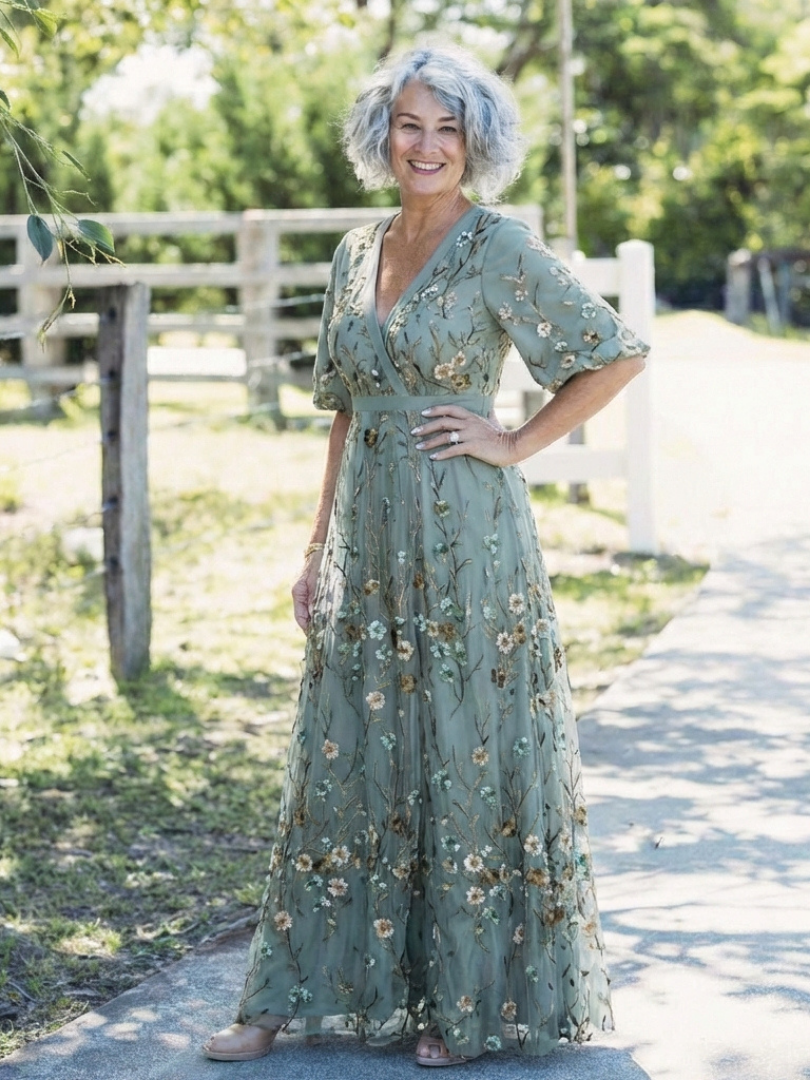 Damen Maxikleid mit V-Ausschnitt und Blumenmuster Jully