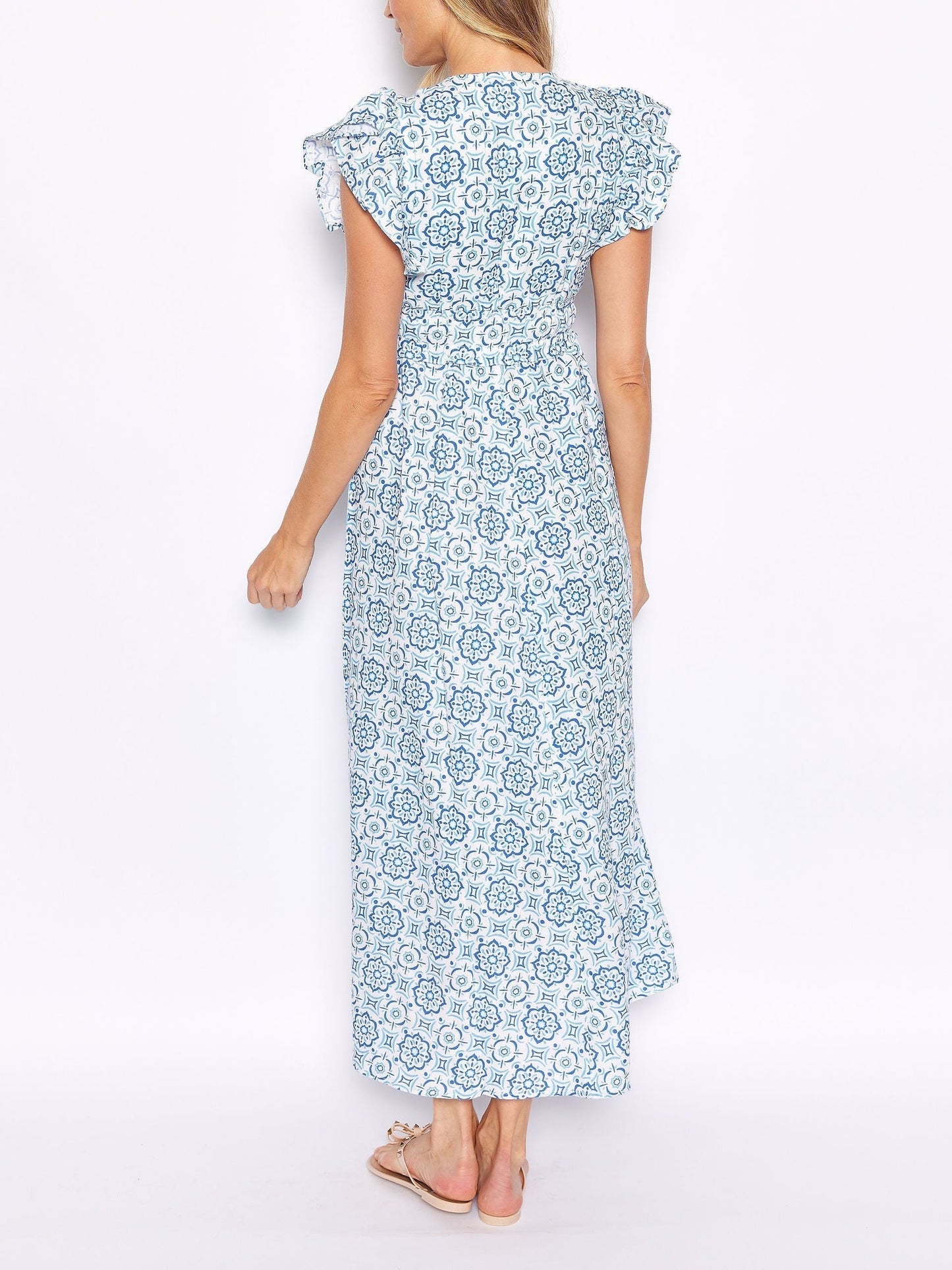 Damen Maxikleid mit V-Ausschnitt und Flatterärmeln Jully