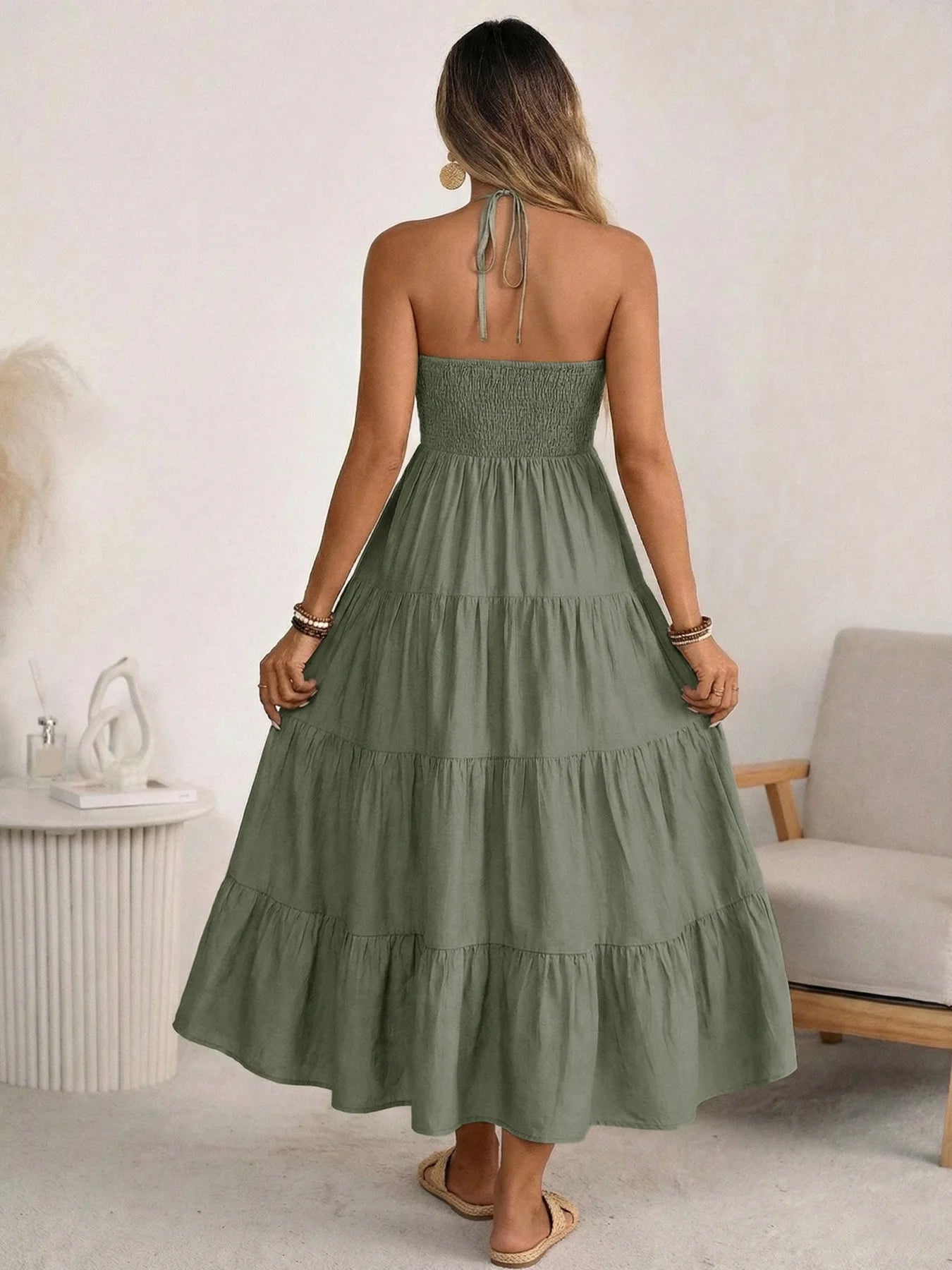 Damen Maxikleid mit V-Ausschnitt und Neckholder Jully