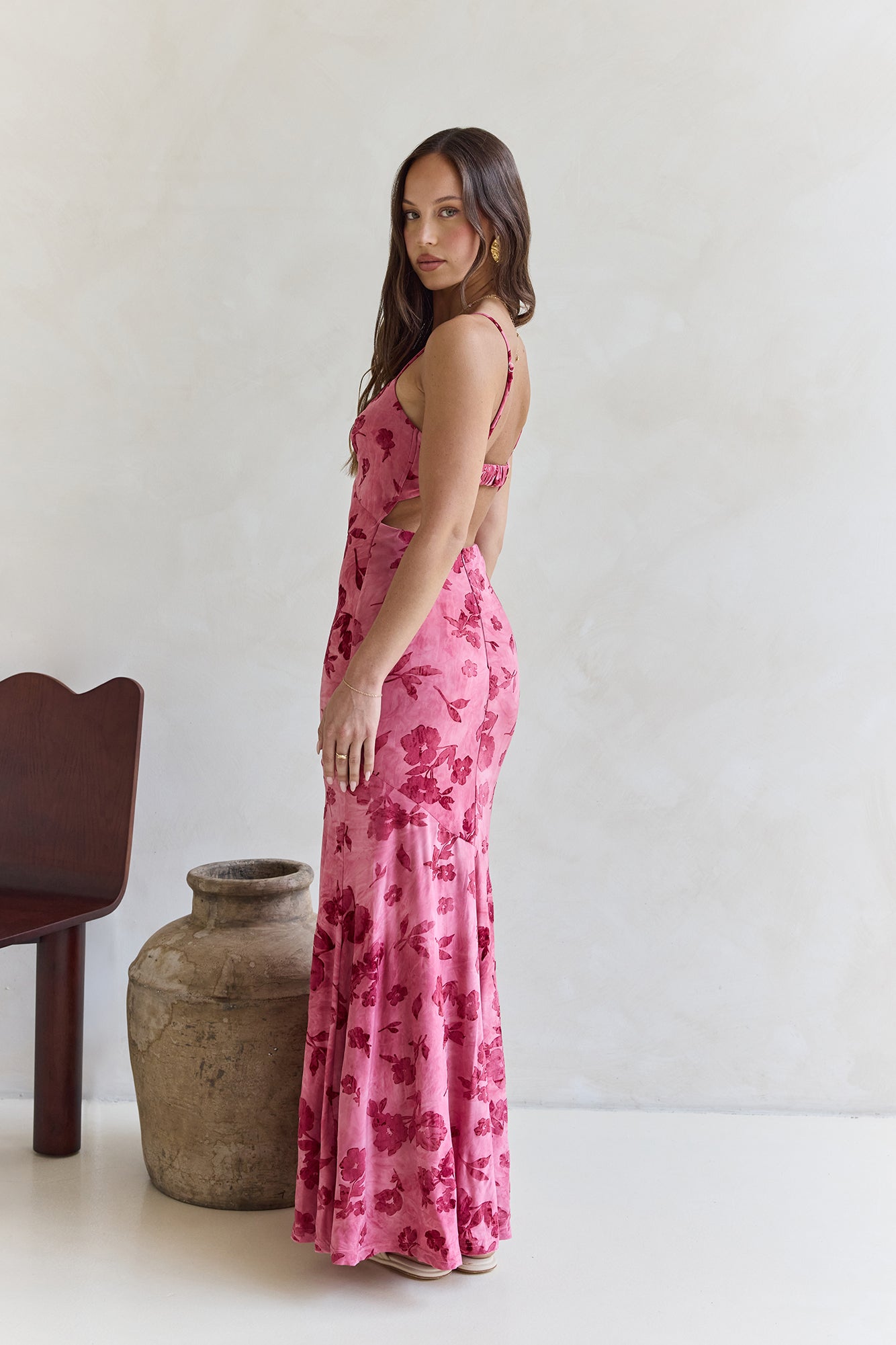 Damen Maxikleid mit floralem Jacquard-Muster Jully