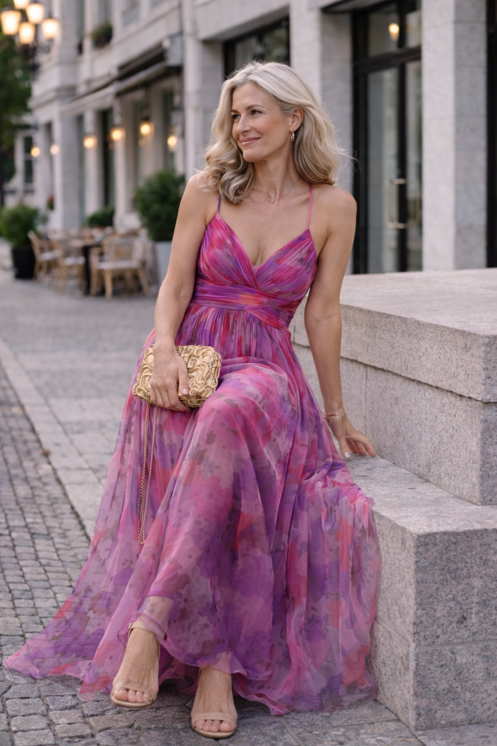 Damen Maxikleid mit floralem Muster und hohem Bund Jully