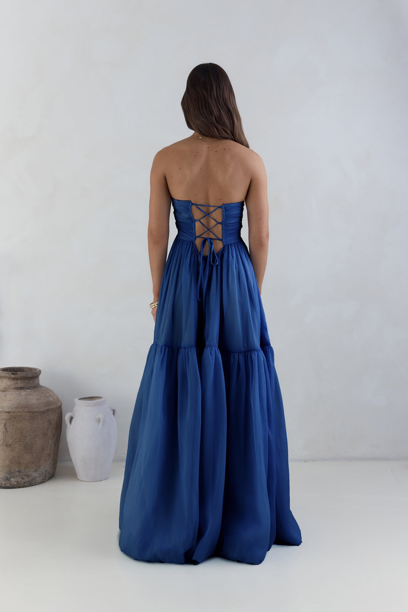 Damen Maxikleid mit trägerlosem Design in Marineblau Jully