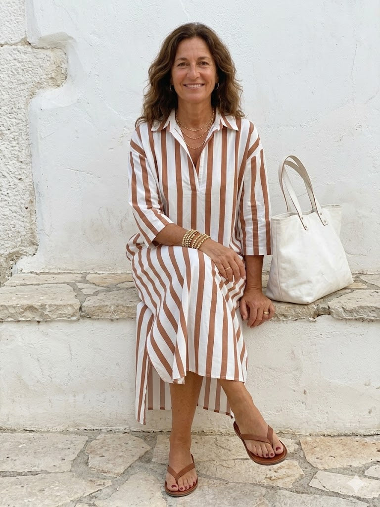 Damen Midi-Hemdkleid mit Streifenmuster in Relaxed Fit Jully